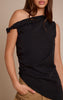 Black Tencel Asymmetric Drape Long Top