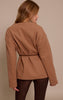 Camel Collarless Wrap Style Tie Waist Wool Look Coat