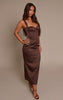 Chocolate Satin Lace Cup Detail Midi Dress