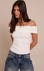 Cream Premium Soft Touch Asymmetric Shoulder Top