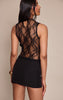Black Tailored Lace Drape Mini Skirt Mid Rise
