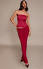 Wine Slinky Knot Fold Over Detail Maxi Skirt