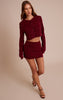 Dark Wine Lace Button Up Long Sleeve Crop Top
