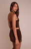 Brown Faux Suede Stitching Detail Halterneck Corset