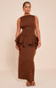 Shape Chocolate Boat Neck Dropped Hem Maxi Dress