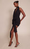Black Woven Wrap Halterneck Mini Dress