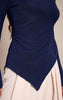 Navy Double Layer Slinky Shoulder Pad Asymmetric Top