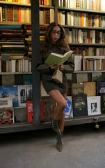 Khaki Pinstripe Tailored Woven Micro Mini Skirt