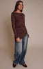 Chocolate Asymmetric Hem Detail Long Sleeve Top