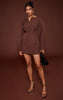 Chocolate Cocoon Sleeve Cinched Waist Blazer Dress