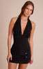 Black Plunge Trim Detail Wrap Mini Dress