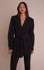Black Gathered Wrap Waist Belted Blazer