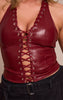 Shape Plum Faux Leather Halter Neck Lace Up Corset