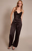 Chocolate Satin Cowl Cross Back Jumpsuit