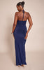 Navy Slinky Halterneck Draped Detail Maxi Dress