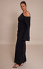 Plus Black Sculpt Bardot Ruched Side Long Sleeve Maxi Dress