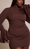 Plus Chocolate High Neck Puff Sleeve Bodycon Dress