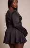 Plus Black Satin Long Sleeve Mini Dress