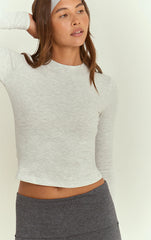 Ash Grey Melange Soft Cotton Long Sleeve Top