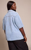 Plus Light Blue Wash Fabric Covered Button Detail Denim Shirt