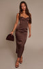 Chocolate Satin Lace Cup Detail Midi Dress