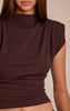 Chocolate Shoulder Pad Pleated Boat Neck Top