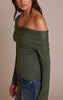Olive Long Sleeve Asymmetric Shoulder Knitted Top