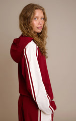 Red Shell Contrast Stripe Hooded Track Jacket