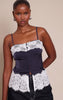 Navy Satin Button Up Lace Detail Cami