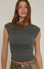 Grey Marl Soft Jersey Ruched Cap Sleeve Top