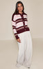 Burgundy Striped Brushed Knit Cardigan