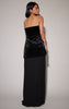 Black Velvet Bandeau Pleated Chiffon Skirt Panel Maxi Dress