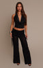Black Chiffon Studded Cowl Plunge Top
