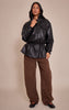 Tall Black High Neck Cinched Waist Faux Leather Jacket