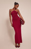 Burgundy Halterneck Trim Detail Maxi Dress