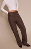 Brown Textured Faux Leather Straight Leg Pants