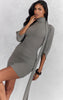 Grey Ruched Wrap Bodycon Mini Dress