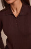 Chocolate Ribbed Knit Long Sleeved Polo Top