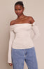 Oatmeal Long Sleeve Twist Shoulder Detail Knitted Top