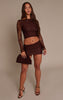 Brown Lace Mini Skirt Mid Rise