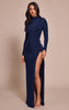 Petite Navy Double Layer Ruched High Neck Maxi Dress