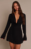 Black Chiffon Cowl Neck Flute Sleeve Shift Dress