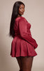 Plus Burgundy Satin Long Sleeve Mini Dress