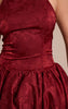 Burgundy Woven Jacquard Halterneck Puffball Dress