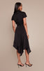 Black Satin Draped Hanky Hem Midaxi Dress