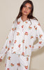 Cream Bow Croissant Long Sleeve Button Through PJ Set
