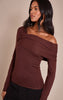 Tall Chocolate Long Sleeve Asymmetric Shoulder Knitted Top