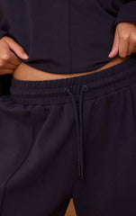 Navy Interlock Pintuck Straight Leg Sweatpant