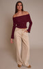 Wine Ultra Soft Deep Foldover Bardot Long Sleeve Top