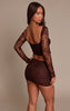 Brown Lace Mini Skirt Mid Rise